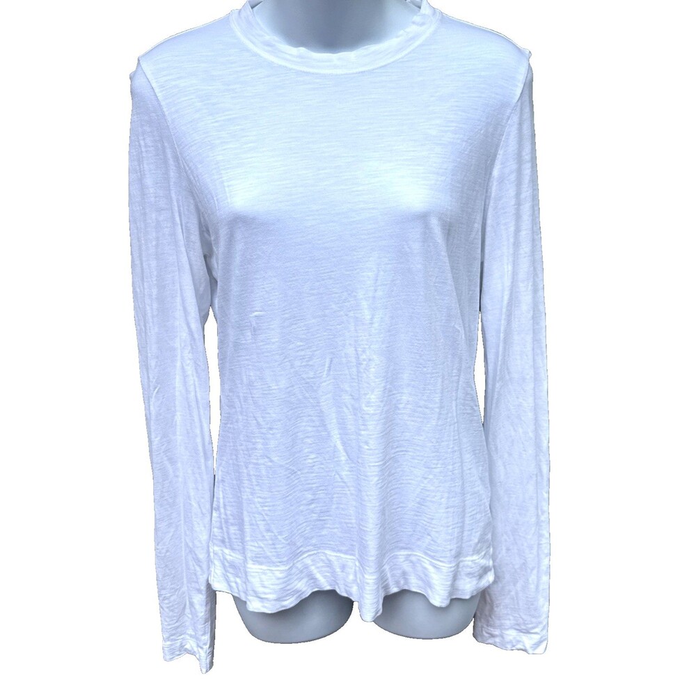 Theory White Lightweight Tiny Tee Large Crewneck Long Sleeve T-Shirt Top Size L